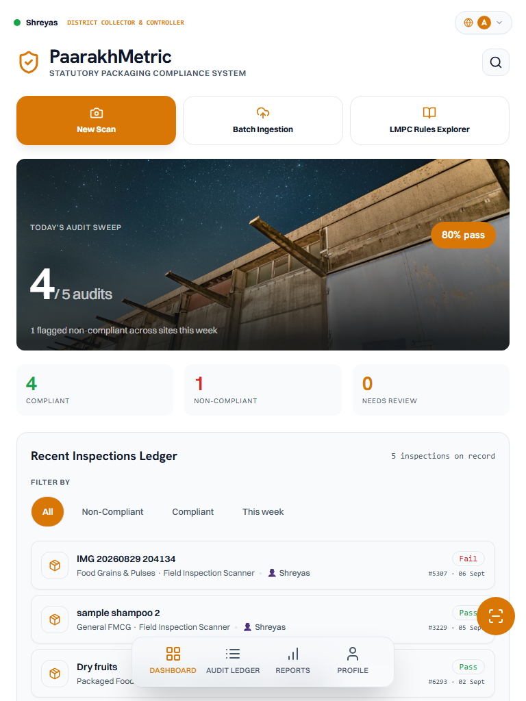 PaarakhMetric Tablet Dashboard